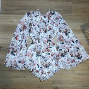 Floral Long Sleeve Romper with Tie Waist